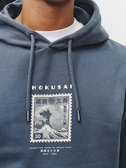 Steel Blue Hokusai Graphic Overhead Hoodie - Image 6 of 10