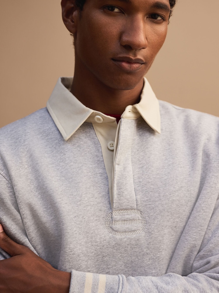 Grey Marl Rugby Polo Sweatshirt - Image 1 of 8 Grey Marl Rugby Polo Sweatshirt - Image 1 of 8