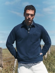 Mid-Blue Soft Loopback Zip Neck Polo Sweatshirt - Image 1 of 8