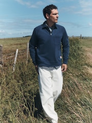 Mid-Blue Soft Loopback Zip Neck Polo Sweatshirt - Image 2 of 8