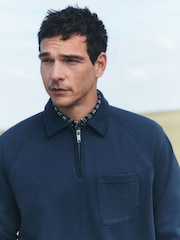 Mid-Blue Soft Loopback Zip Neck Polo Sweatshirt - Image 3 of 8