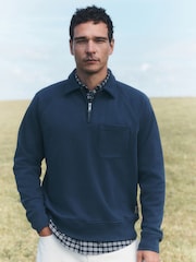 Mid-Blue Soft Loopback Zip Neck Polo Sweatshirt - Image 5 of 8