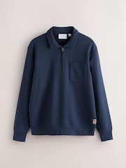 Mid-Blue Soft Loopback Zip Neck Polo Sweatshirt - Image 6 of 8