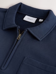 Mid-Blue Soft Loopback Zip Neck Polo Sweatshirt - Image 7 of 8