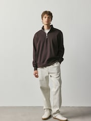 Chocolate Brown Cotton Rich Jersey Quarter Zip Sweatshirt - Image 2 of 4