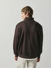 Chocolate Brown Cotton Rich Jersey Quarter Zip Sweatshirt - Image 3 of 4