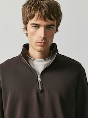 Chocolate Brown Cotton Rich Jersey Quarter Zip Sweatshirt - Image 4 of 4