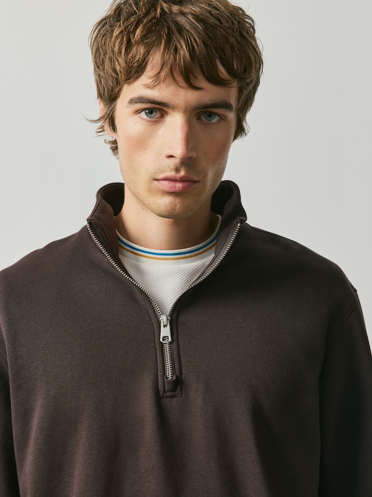 Chocolate Brown Cotton Rich Jersey Quarter Zip Sweatshirt - Image 4 of 4 Chocolate Brown Cotton Rich Jersey Quarter Zip Sweatshirt - Image 4 of 4