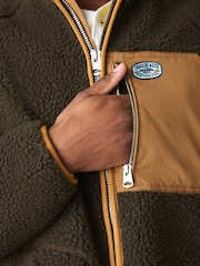 كاكي أخضر - Contrast Nylon Paneled Borg Zip Up Fleece - Image 5 of 7