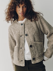 Neutral Button Up Teddy Borg Jacket - Image 1 of 4