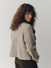 Neutral Button Up Teddy Borg Jacket - Image 4 of 4