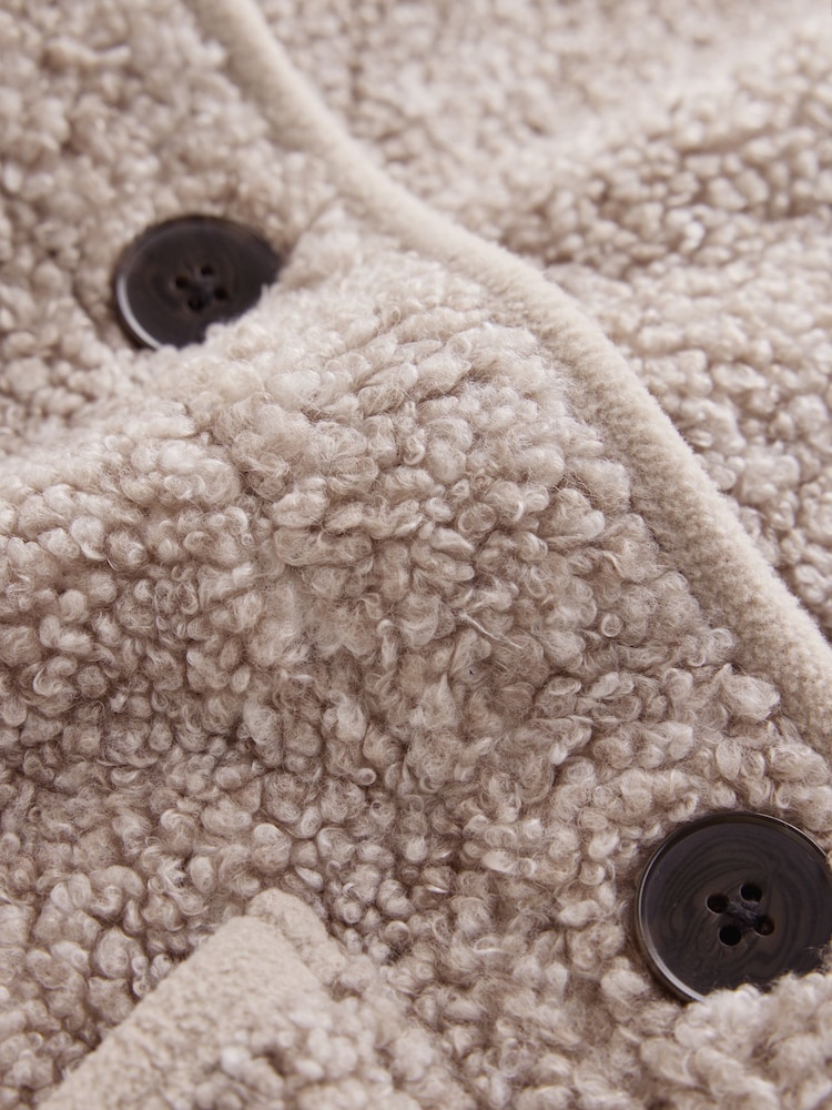 Neutral Button Up Teddy Borg Jacket - Image 6 of 6 Neutral Button Up Teddy Borg Jacket - Image 6 of 6