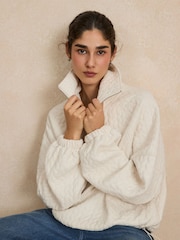 Ecru Cream Cable Quarter Zip Sweatshirt - Image 1 of 5