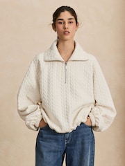 Ecru Cream Cable Quarter Zip Sweatshirt - Image 2 of 5