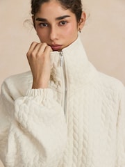 Ecru Cream Cable Quarter Zip Sweatshirt - Image 3 of 5