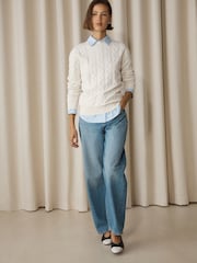 Ecru Cream Knit Look Cable Crew Neck Jumper - Image 3 of 8