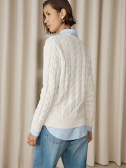 Ecru Cream Knit Look Cable Crew Neck Jumper - Image 4 of 8