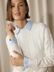 Ecru Cream Knit Look Cable Crew Neck Jumper - Image 5 of 8