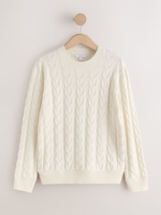 Ecru Cream Knit Look Cable Crew Neck Jumper - Image 6 of 8