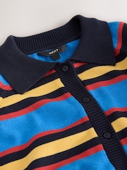 Cobalt Blue Stripe Button Up Collared Cosy Knit Cardigan - Image 6 of 7