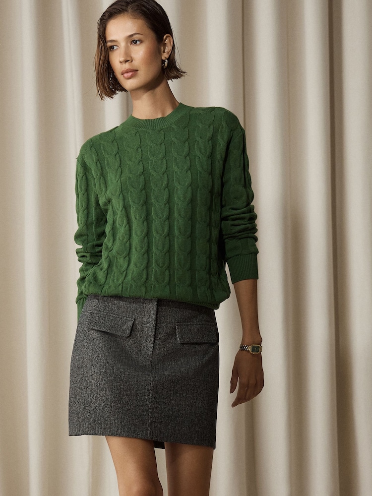 Green Knit Look Cable Crew Neck Jumper - Image 1 of 8