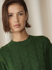 Green Knit Look Cable Crew Neck Jumper - Image 5 of 8