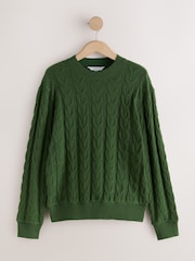 Green Knit Look Cable Crew Neck Jumper - Image 6 of 8