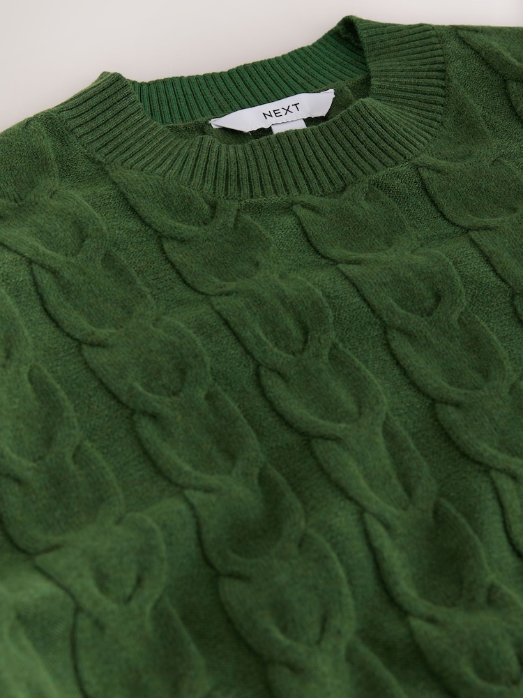 Green Knit Look Cable Crew Neck Jumper - Image 8 of 8