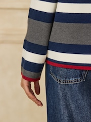 Grey/Navy Striped Knit Look Crew Neck Jumper - Image 5 of 8