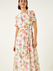 Roman White Floral Chiffon Pleated Dress - Image 3 of 5