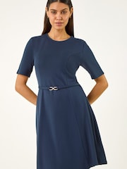 Roman Navy Belted Fit & Flare Dress - Image 2 of 5