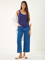 Roman Blue Lace Trim Ribbed Vest Top - Image 1 of 5