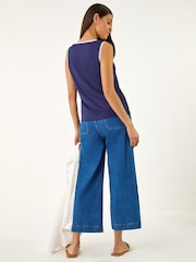 Roman Blue Lace Trim Ribbed Vest Top - Image 3 of 5