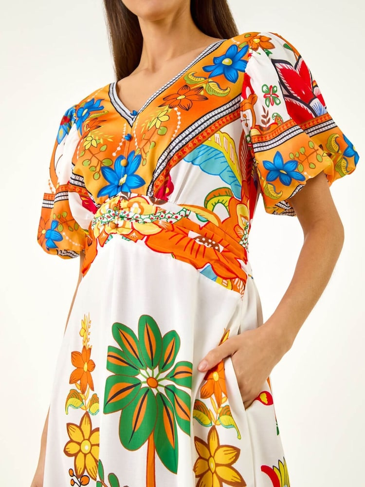 Roman Orange Floral Border Midi Dress - Image 5 of 5