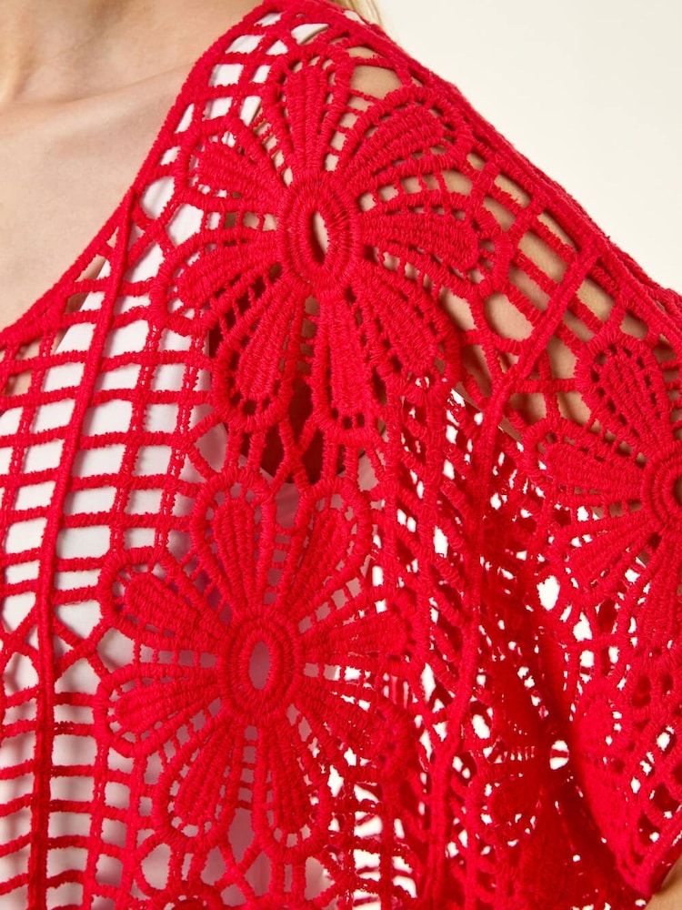 Roman Red Floral Crochet Knit Top - Image 5 of 5