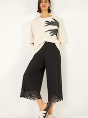 Roman Black Laser Cut Wide Leg Trousers - Image 1 of 5