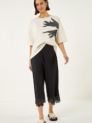 Roman Black Laser Cut Wide Leg Trousers - Image 2 of 5