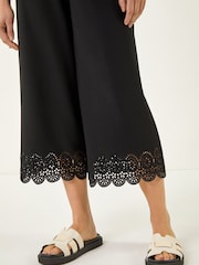 Roman Black Laser Cut Wide Leg Trousers - Image 3 of 5