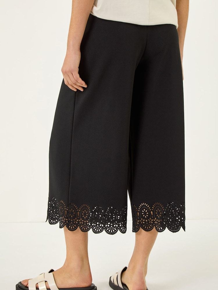 Roman Black Laser Cut Wide Leg Trousers - Image 5 of 5