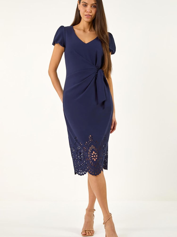 Roman Laser Cut Hem Tie Waist Dress - Image 2 of 5