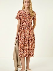 Roman Brown Leaf Print Smock Midi Dress - Image 2 of 5
