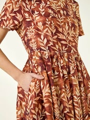Roman Brown Leaf Print Smock Midi Dress - Image 5 of 5