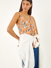Roman Orange Shell Print Gathered Vest Top - Image 1 of 5