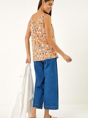 Roman Orange Shell Print Gathered Vest Top - Image 2 of 5