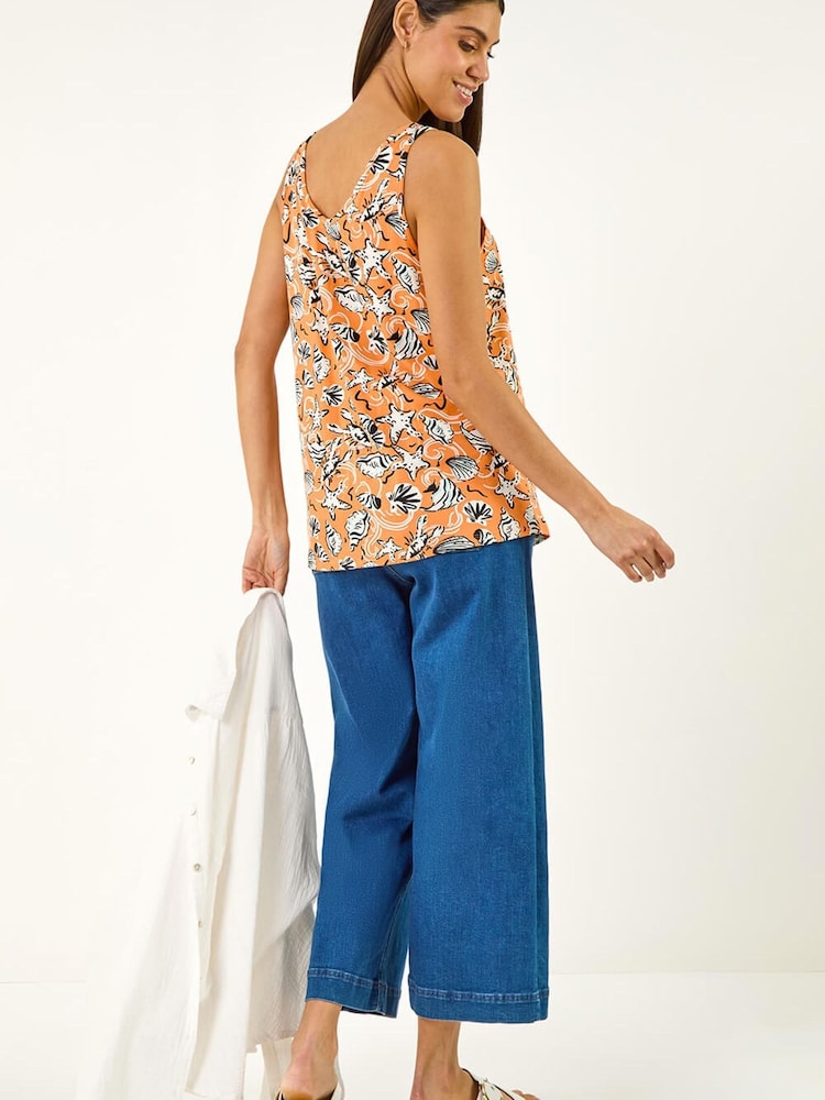 Roman Orange Shell Print Gathered Vest Top - Image 2 of 5