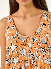 Roman Orange Shell Print Gathered Vest Top - Image 5 of 5