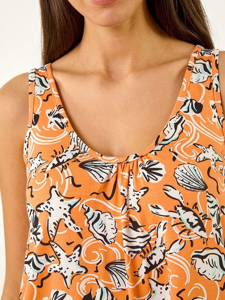 Roman Orange Shell Print Gathered Vest Top - Image 5 of 5