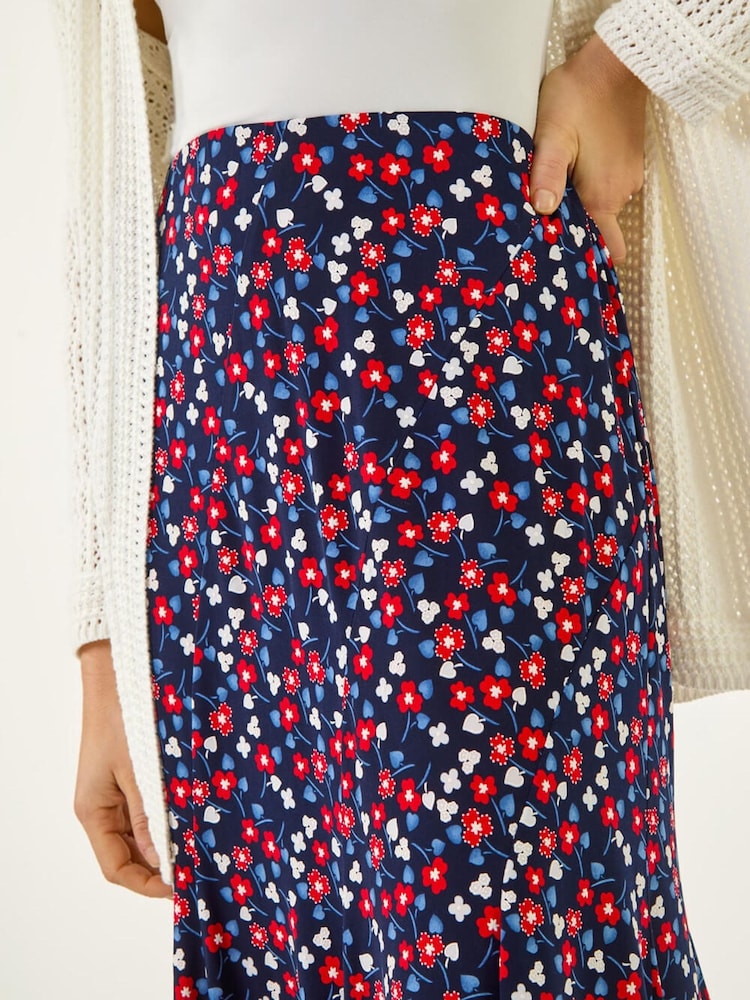 Roman Red Floral Heart Print A-Line Skirt - Image 5 of 5