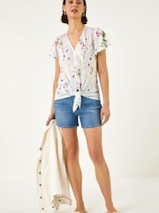 Roman White Floral Print Tie Front Top - Image 1 of 5