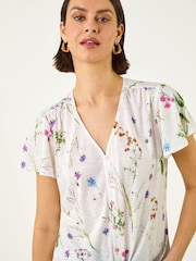 Roman White Floral Print Tie Front Top - Image 4 of 5